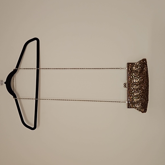 Sequin beaded evening clutch crossbody silver hardware brown iridescent EUC - Picture 7 of 13